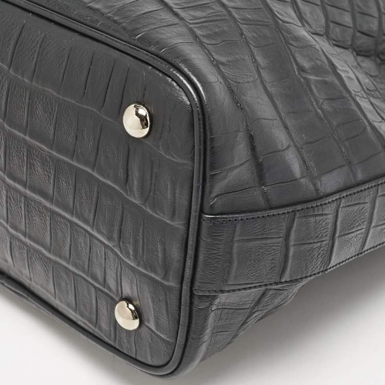 Pre Owned Saint Laurent Paris Black Croc Embossed Leather Medium Emmanuelle Bucket Bag