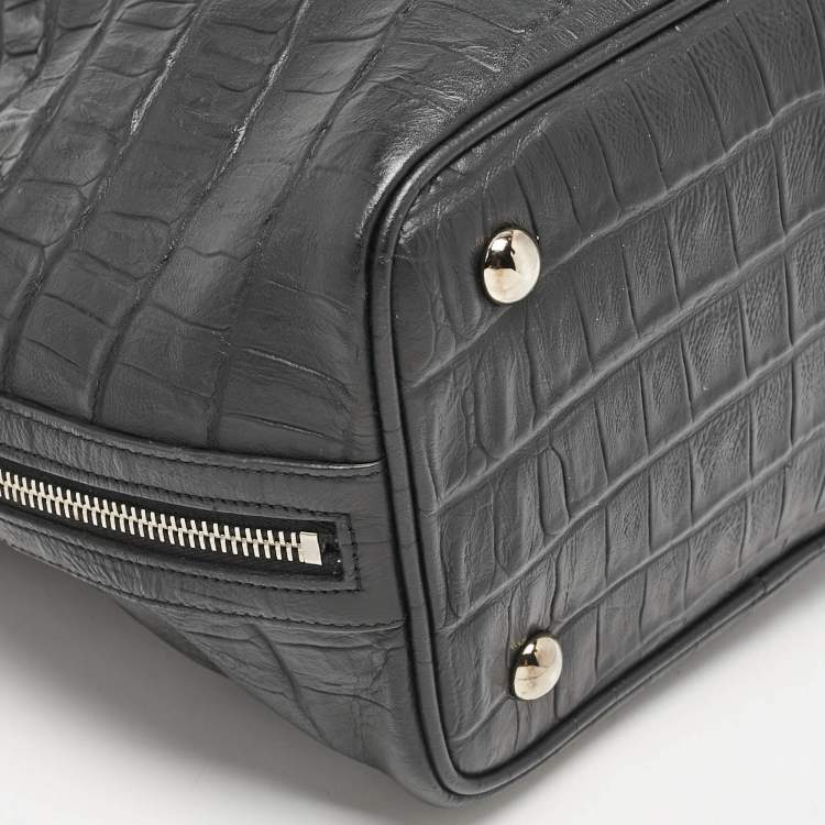 Pre Owned Saint Laurent Paris Black Croc Embossed Leather Medium Emmanuelle Bucket Bag