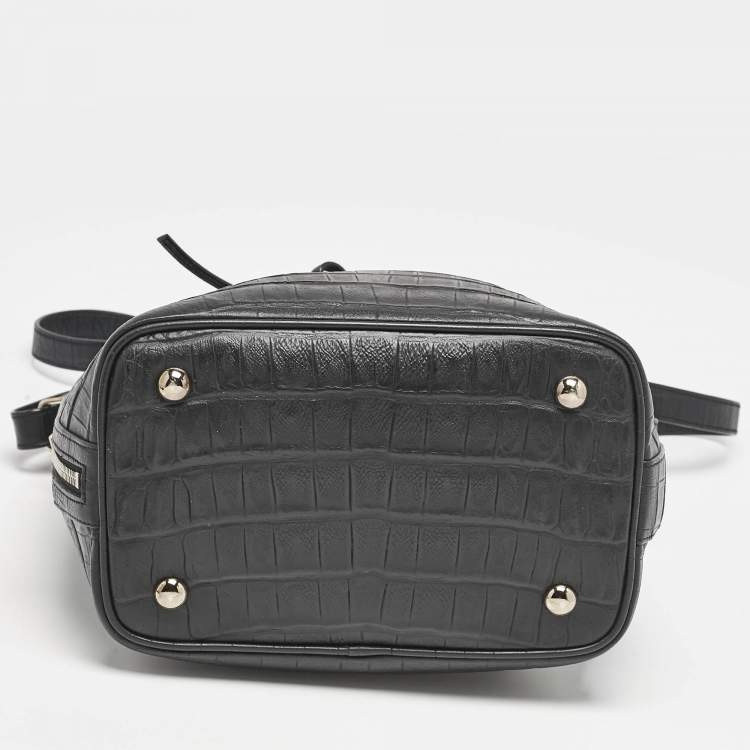 Pre Owned Saint Laurent Paris Black Croc Embossed Leather Medium Emmanuelle Bucket Bag