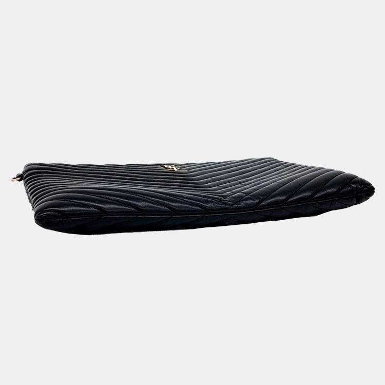 Pre Owned Saint Laurent Paris Black Leather Monogram Clutch