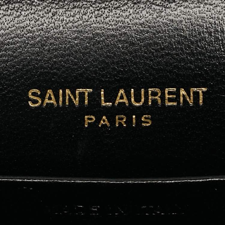 Pre Owned Saint Laurent Black Matelassé Leather Cassandre Envelope Wallet on Chain