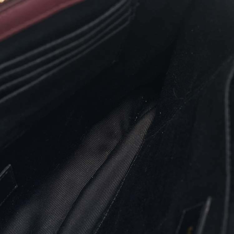 Pre Owned Saint Laurent Burgundy Matelasse Leather Monogram Pouch