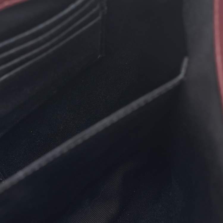 Pre Owned Saint Laurent Burgundy Matelasse Leather Monogram Pouch