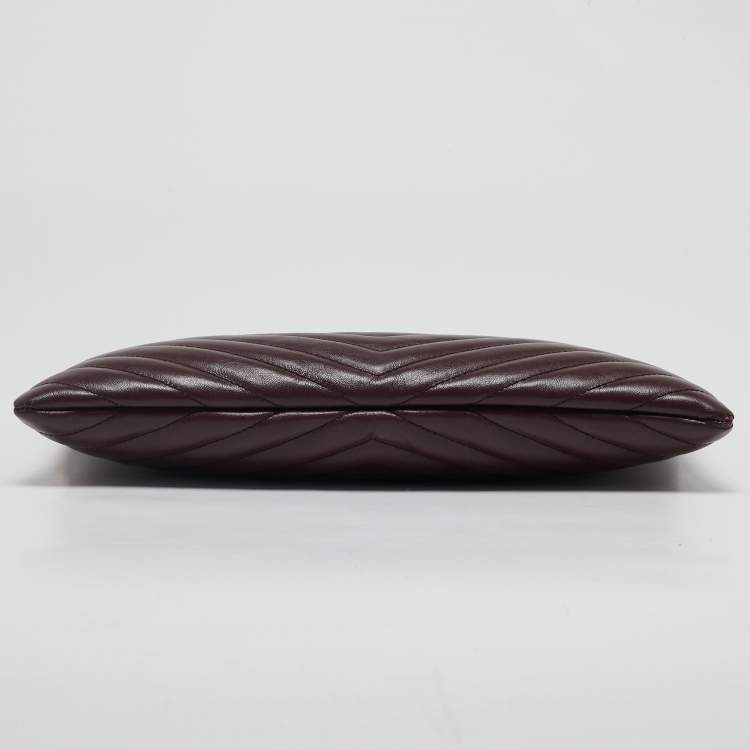 Pre Owned Saint Laurent Burgundy Matelasse Leather Monogram Pouch
