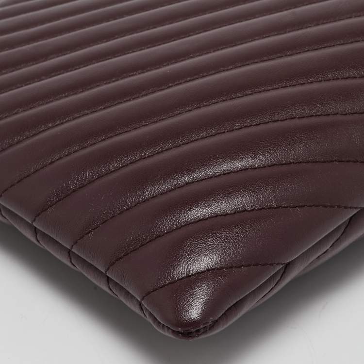 Pre Owned Saint Laurent Burgundy Matelasse Leather Monogram Pouch