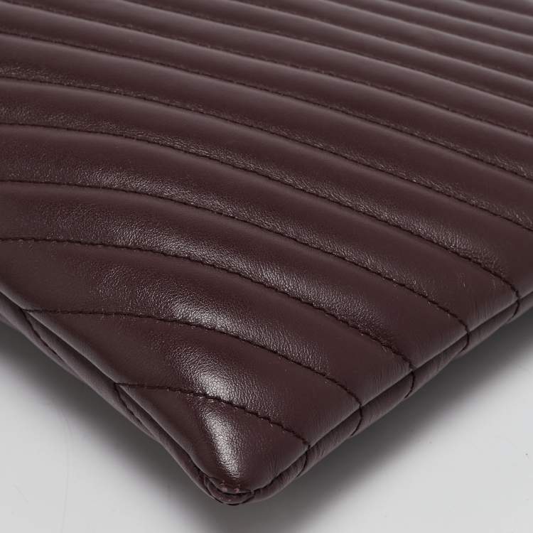 Pre Owned Saint Laurent Burgundy Matelasse Leather Monogram Pouch