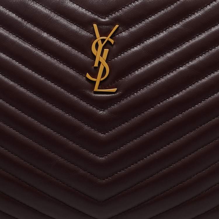 Pre Owned Saint Laurent Burgundy Matelasse Leather Monogram Pouch
