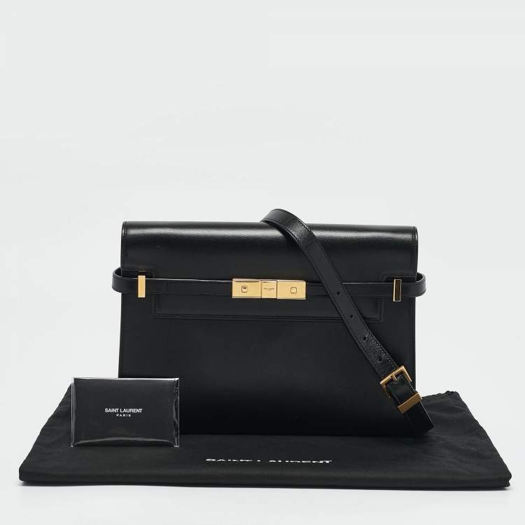 Pre Owned Saint Laurent Black Leather Medium Manhattan Flap Shoulder Bag