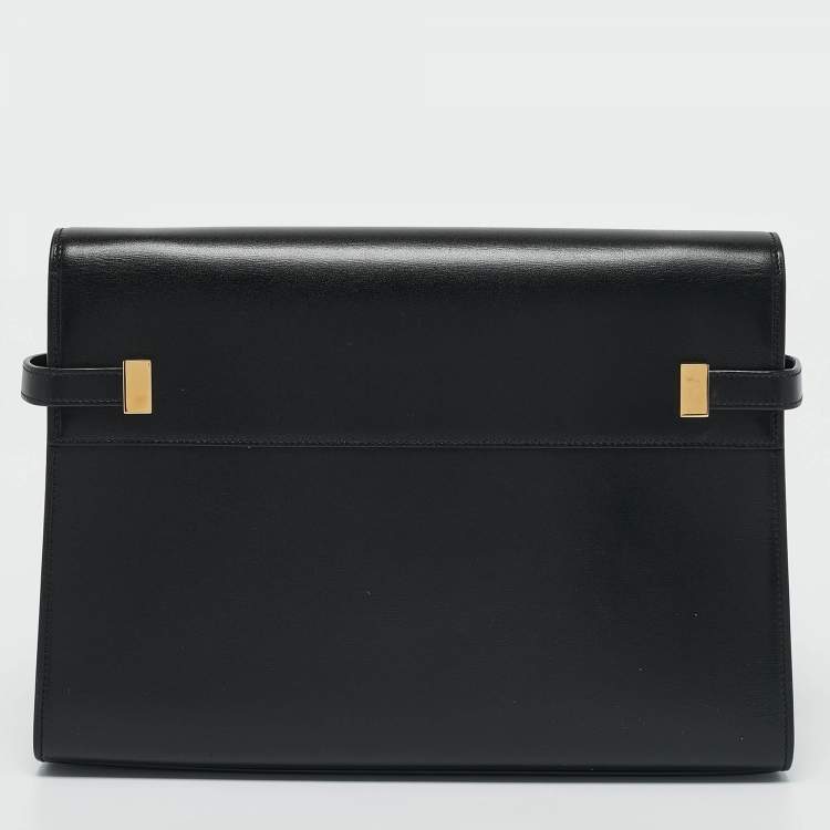 Pre Owned Saint Laurent Black Leather Medium Manhattan Flap Shoulder Bag