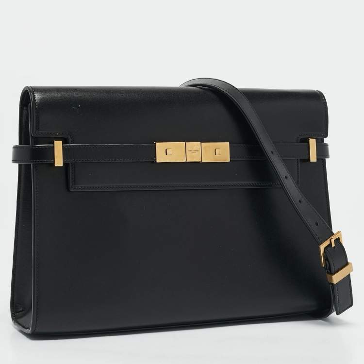 Pre Owned Saint Laurent Black Leather Medium Manhattan Flap Shoulder Bag