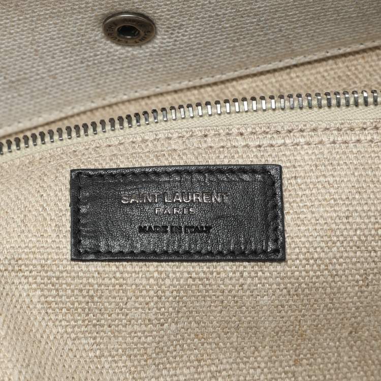 Pre Owned Saint Laurent Two Tone Beige Canvas Large Rive Gauche Tote