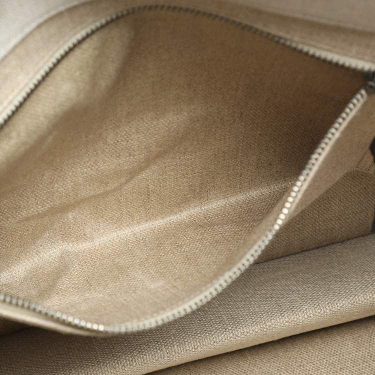 Pre Owned Saint Laurent Two Tone Beige Canvas Large Rive Gauche Tote