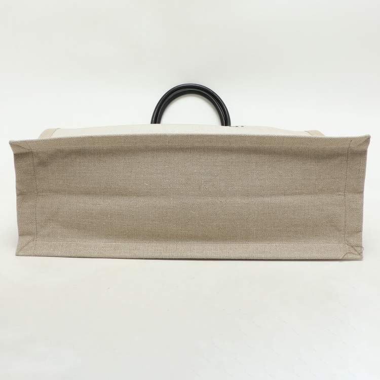 Pre Owned Saint Laurent Two Tone Beige Canvas Large Rive Gauche Tote