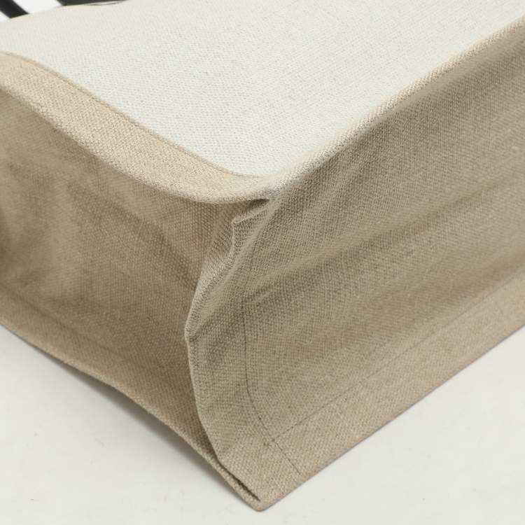 Pre Owned Saint Laurent Two Tone Beige Canvas Large Rive Gauche Tote