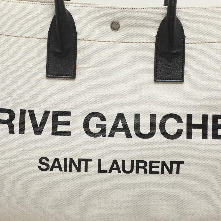 Pre Owned Saint Laurent Two Tone Beige Canvas Large Rive Gauche Tote