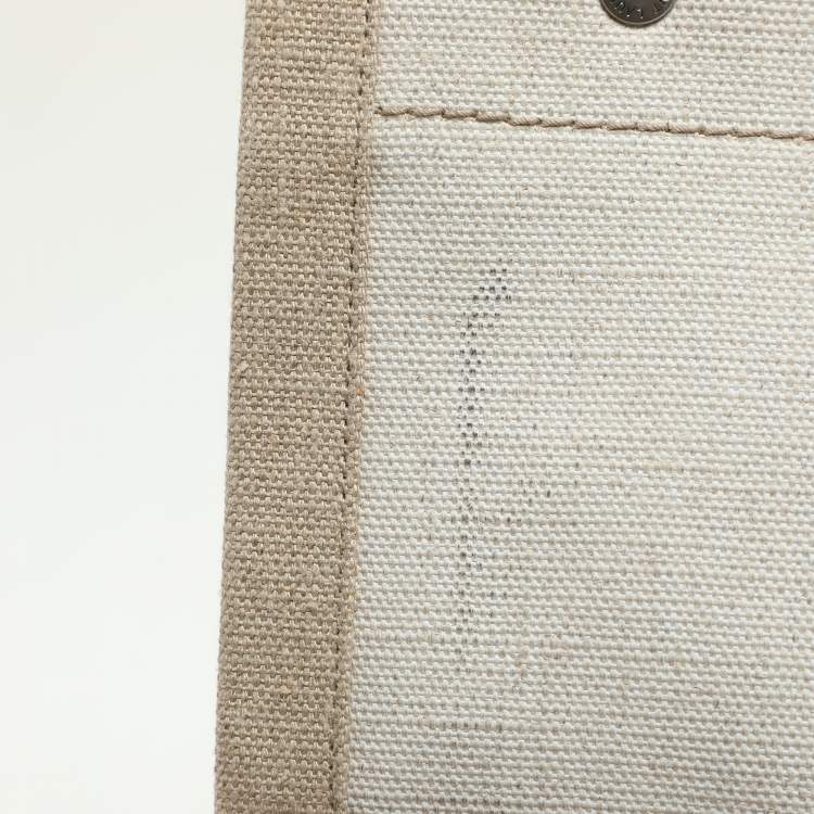 Pre Owned Saint Laurent Two Tone Beige Canvas Large Rive Gauche Tote