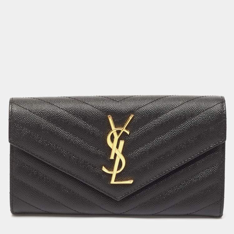 مملوكة مسبقًا Saint Laurent Black Matelassé Leather Monogram Flap Continental Wallet