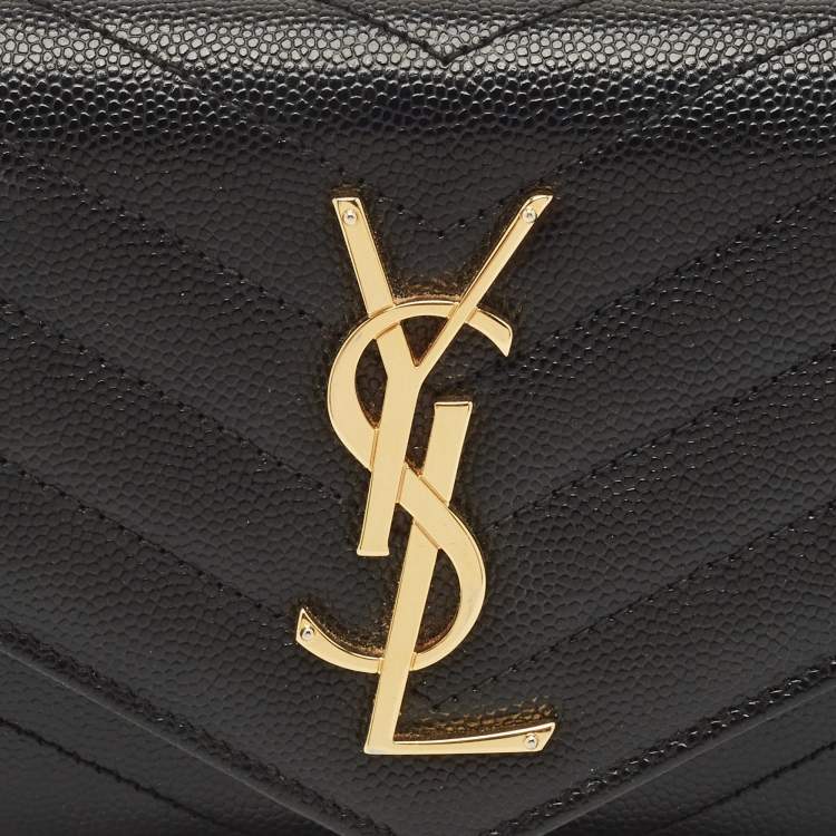Pre Owned Saint Laurent Black Matelassé Leather Monogram Continental Wallet