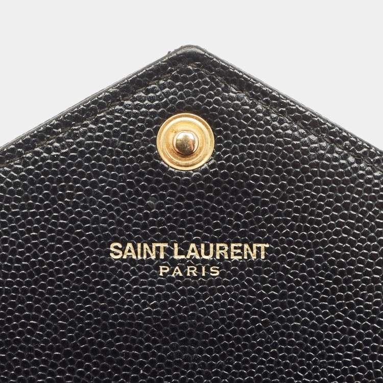 Pre Owned Saint Laurent Black Matelassé Leather Monogram Continental Wallet
