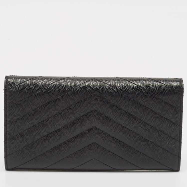 Pre Owned Saint Laurent Black Matelassé Leather Monogram Continental Wallet