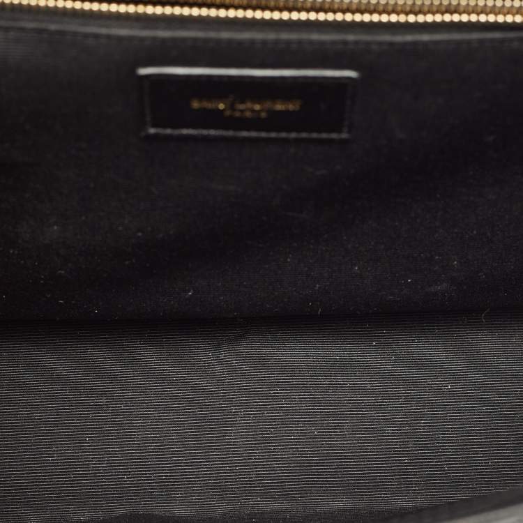 Pre Owned Saint Laurent Black Matelassé Leather Large Monogram Envelope Shoulder Bag