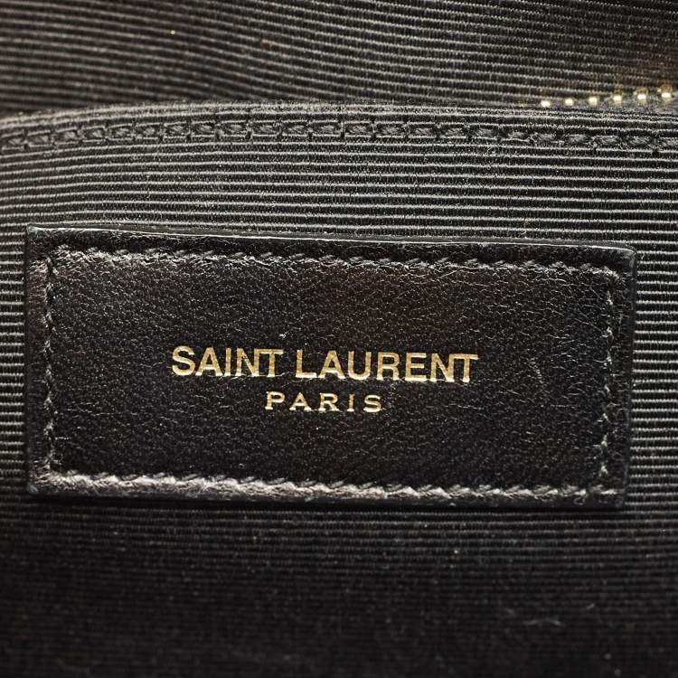Pre Owned Saint Laurent Black Matelassé Leather Large Monogram Envelope Shoulder Bag
