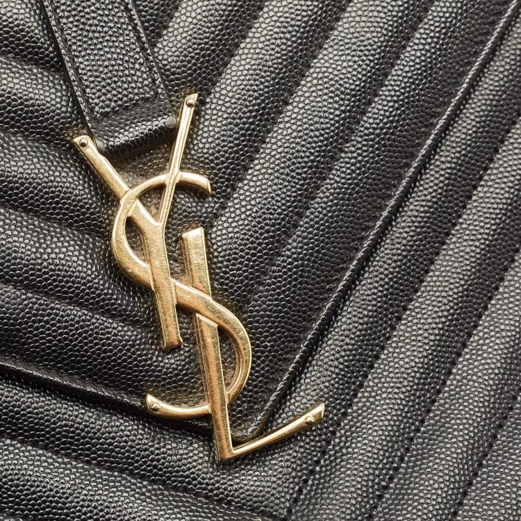 Pre Owned Saint Laurent Black Matelassé Leather Large Monogram Envelope Shoulder Bag