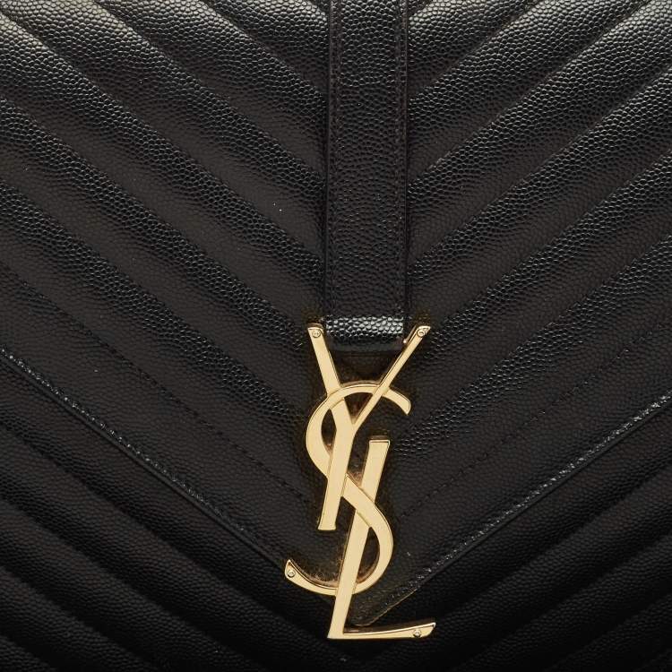 Pre Owned Saint Laurent Black Matelassé Leather Large Monogram Envelope Shoulder Bag