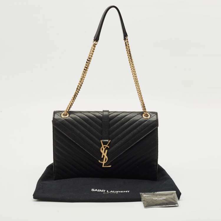 Pre Owned Saint Laurent Black Matelassé Leather Large Monogram Envelope Shoulder Bag