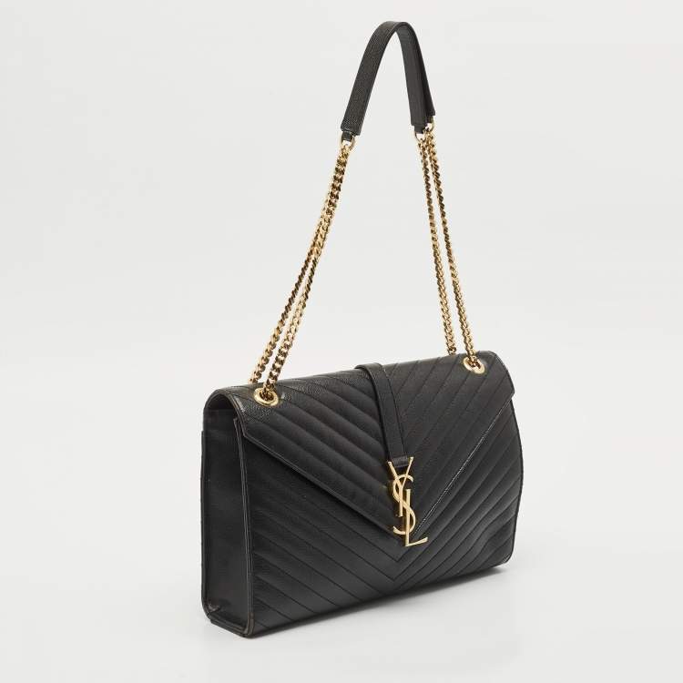 Pre Owned Saint Laurent Black Matelassé Leather Large Monogram Envelope Shoulder Bag