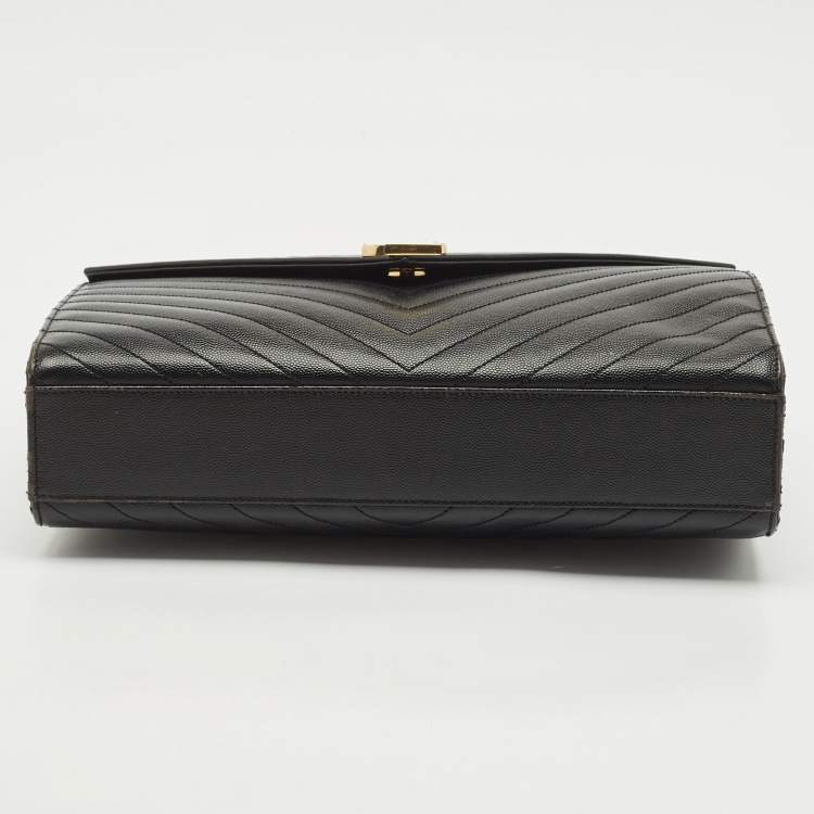 Pre Owned Saint Laurent Black Matelassé Leather Large Monogram Envelope Shoulder Bag