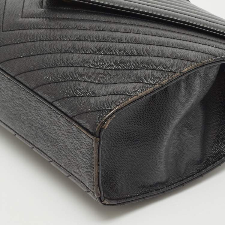 Pre Owned Saint Laurent Black Matelassé Leather Large Monogram Envelope Shoulder Bag