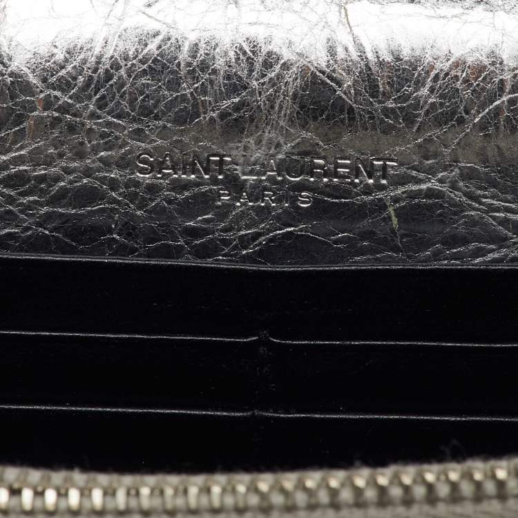 Pre Owned Saint Laurent Silver Crackled Leather Kate Tassel Wallet on Chain 