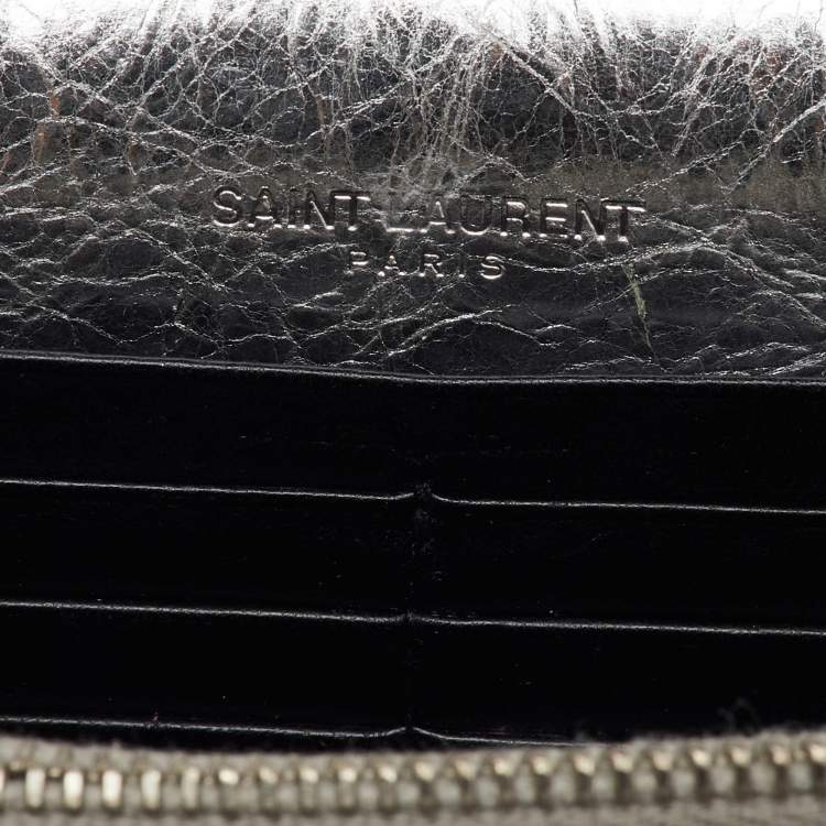 Pre Owned Saint Laurent Silver Crackled Leather Kate Tassel Wallet on Chain 