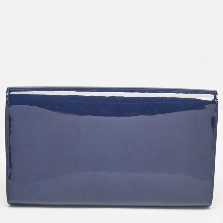 Pre Owned Saint Laurent Blue Patent Leather Belle De Jour Clutch