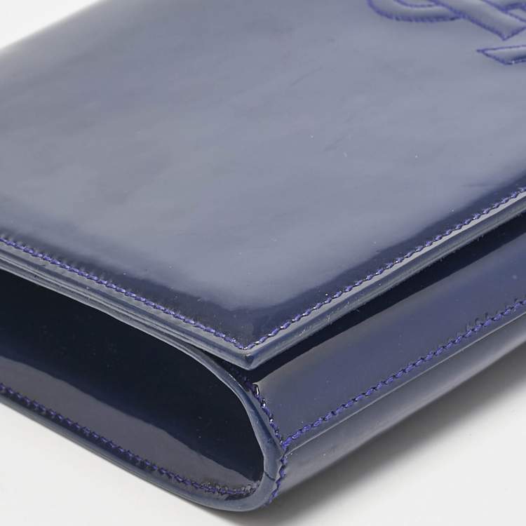 Pre Owned Saint Laurent Blue Patent Leather Belle De Jour Clutch