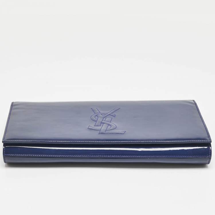 Pre Owned Saint Laurent Blue Patent Leather Belle De Jour Clutch