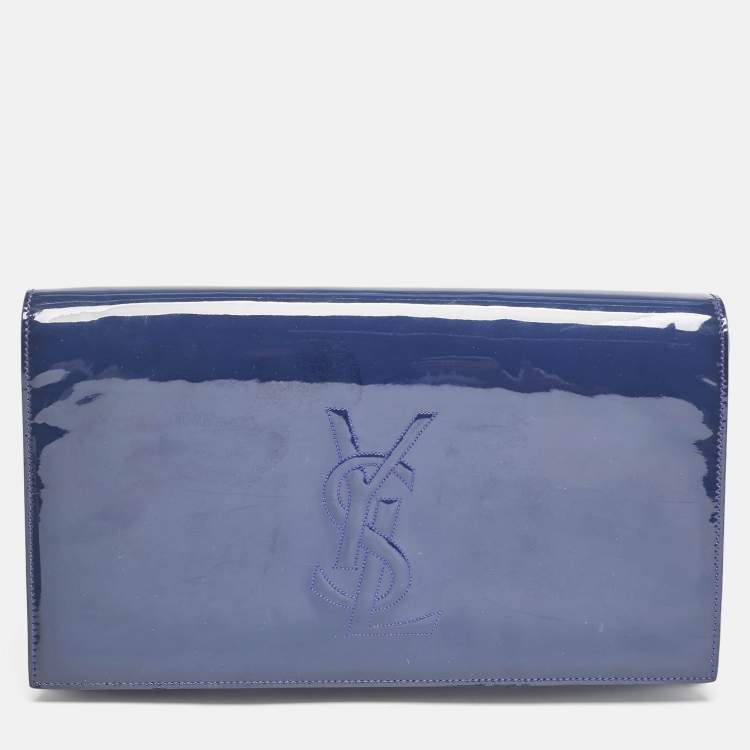 Pre Owned Saint Laurent Blue Patent Leather Belle De Jour Clutch