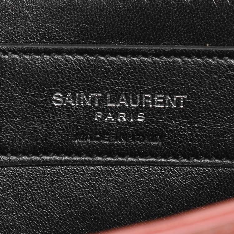 Pre Owned Saint Laurent Nude Rose Croc Embossed Leather Monogram Clutch 