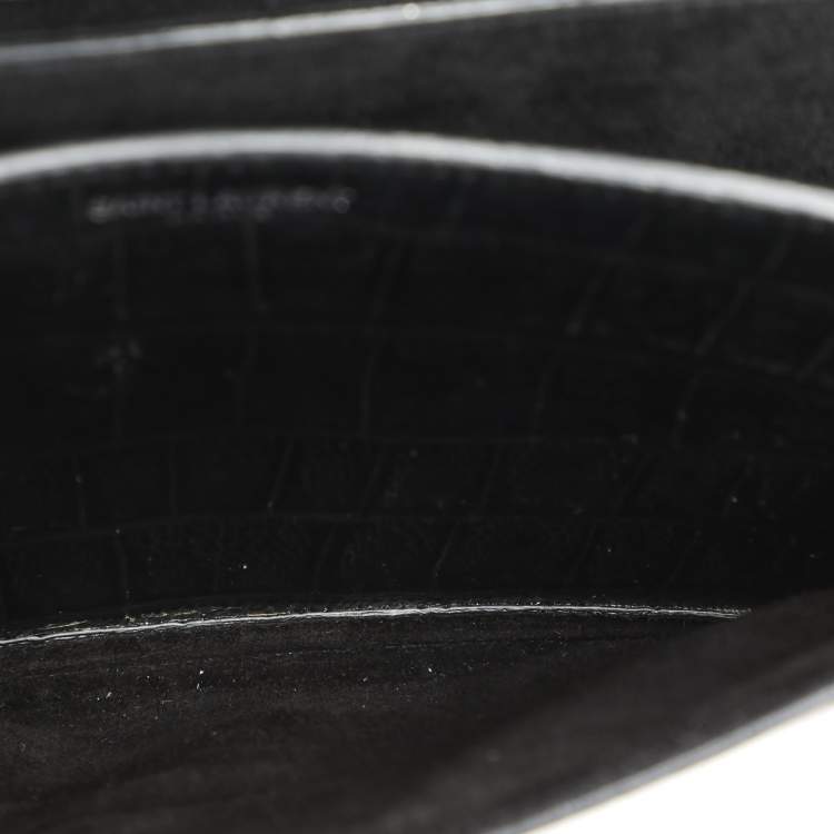 Pre Owned Saint Laurent Black Croc Embossed Leather High School Top Handle Bag