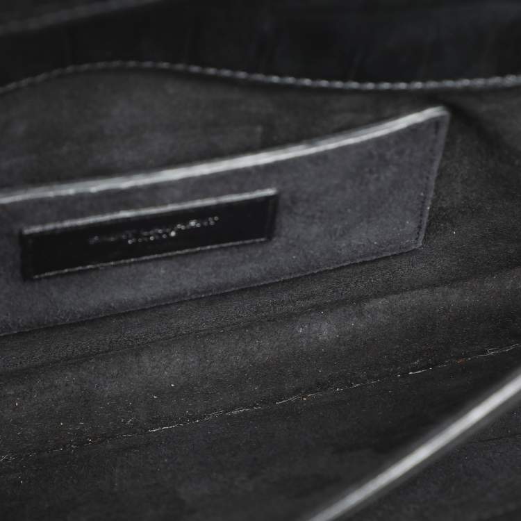 Pre Owned Saint Laurent Black Croc Embossed Leather High School Top Handle Bag