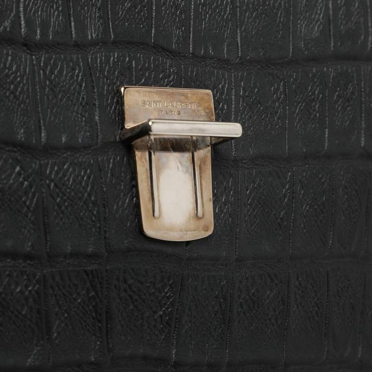 Pre Owned Saint Laurent Black Croc Embossed Leather High School Top Handle Bag