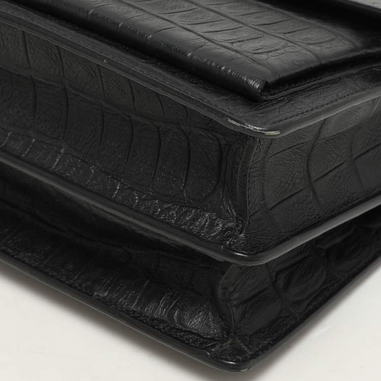 Pre Owned Saint Laurent Black Croc Embossed Leather High School Top Handle Bag
