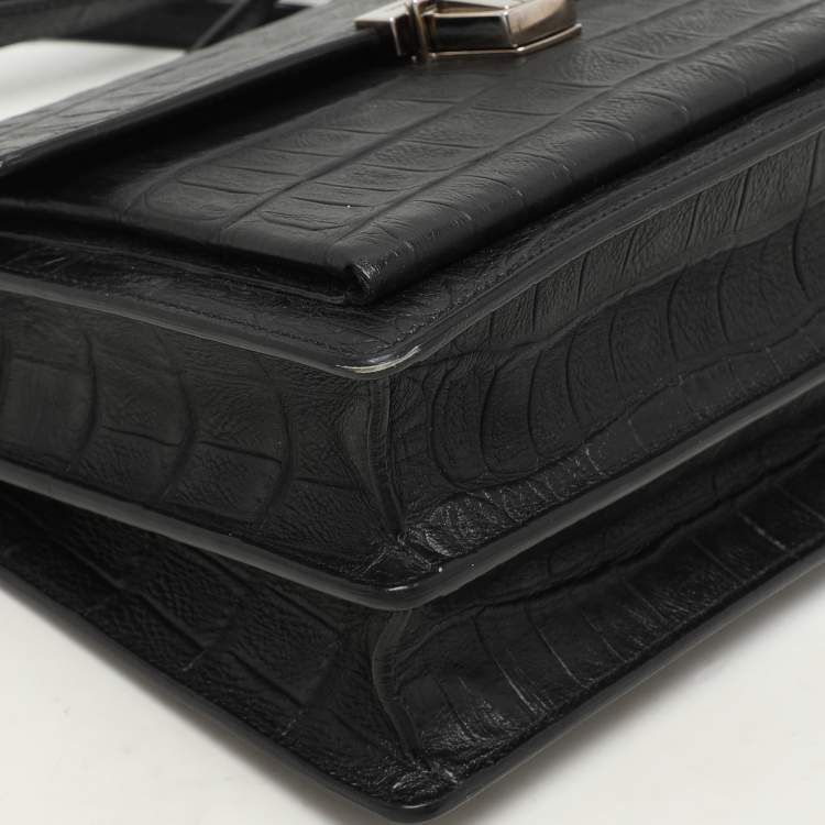 Pre Owned Saint Laurent Black Croc Embossed Leather High School Top Handle Bag