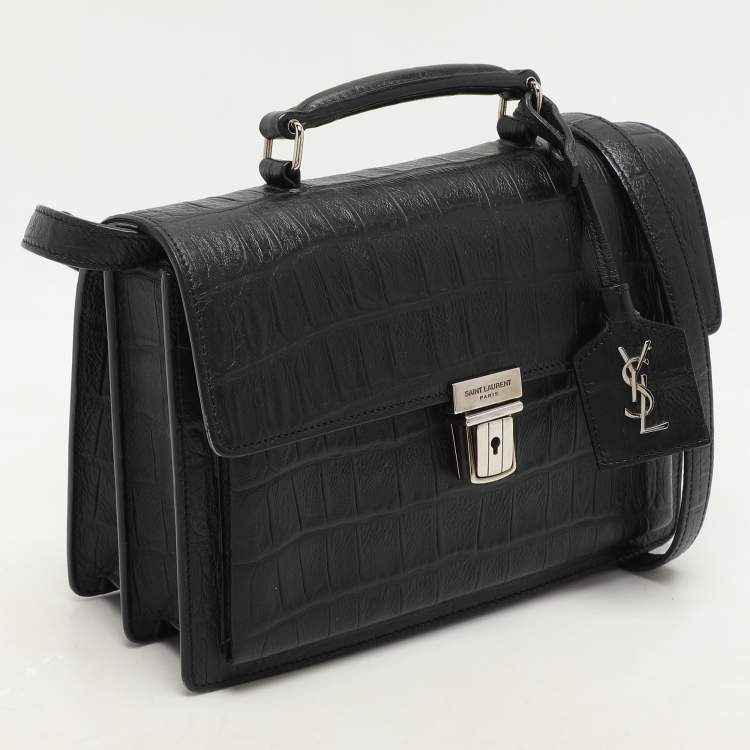 Pre Owned Saint Laurent Black Croc Embossed Leather High School Top Handle Bag