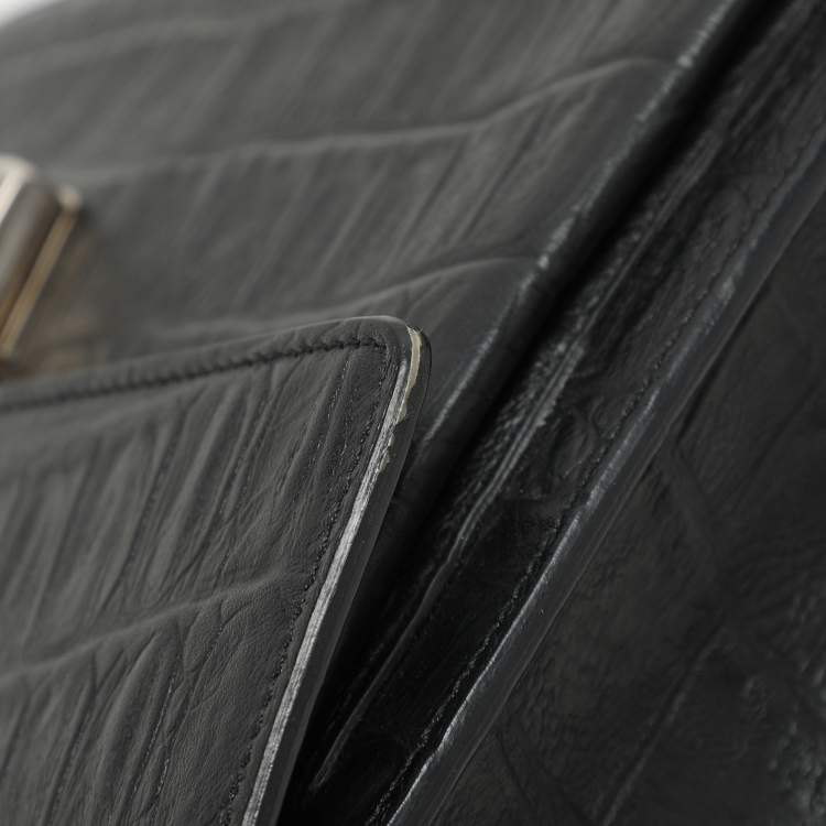 Pre Owned Saint Laurent Black Croc Embossed Leather High School Top Handle Bag