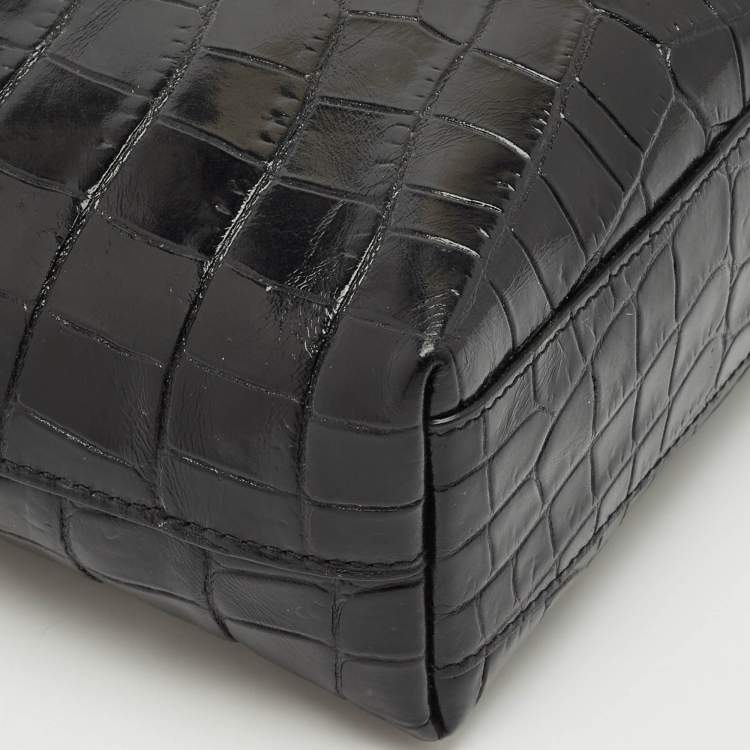 Pre Owned Saint Laurent Black Croc Embossed Leather Mini Toy Bucket Bag