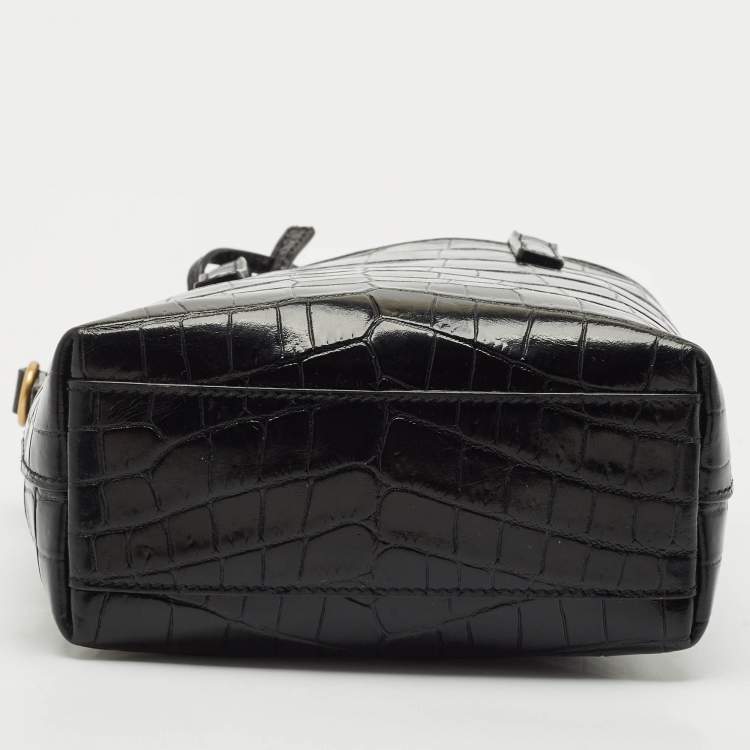 Pre Owned Saint Laurent Black Croc Embossed Leather Mini Toy Bucket Bag