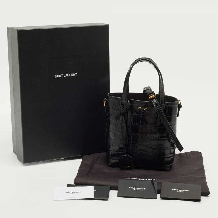 Pre Owned Saint Laurent Black Croc Embossed Leather Mini Toy Bucket Bag