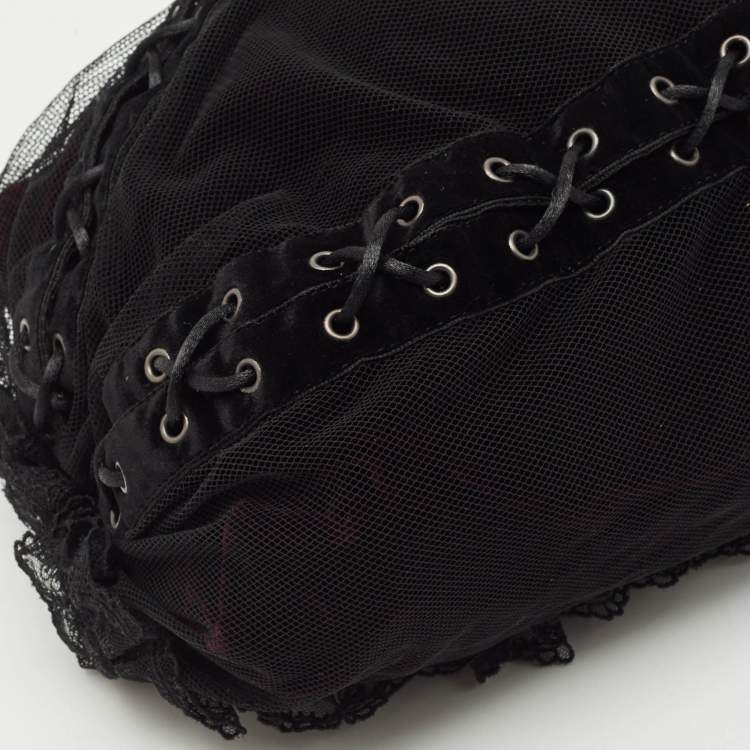 Pre Owned Saint Laurent Black Mesh and Lace Up Corset Bag